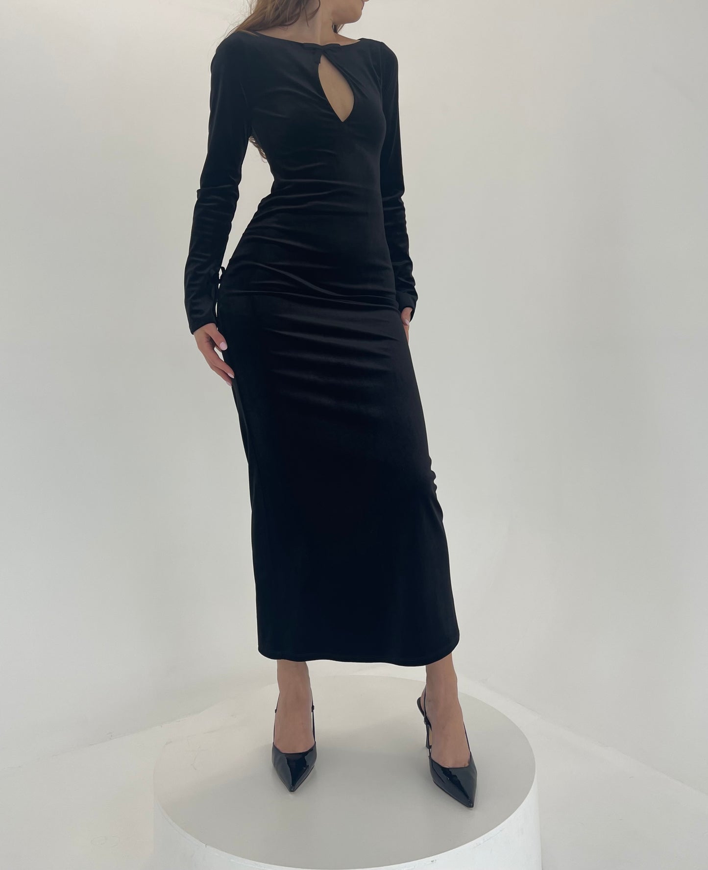 Estelle Black Velvet Midi Dress