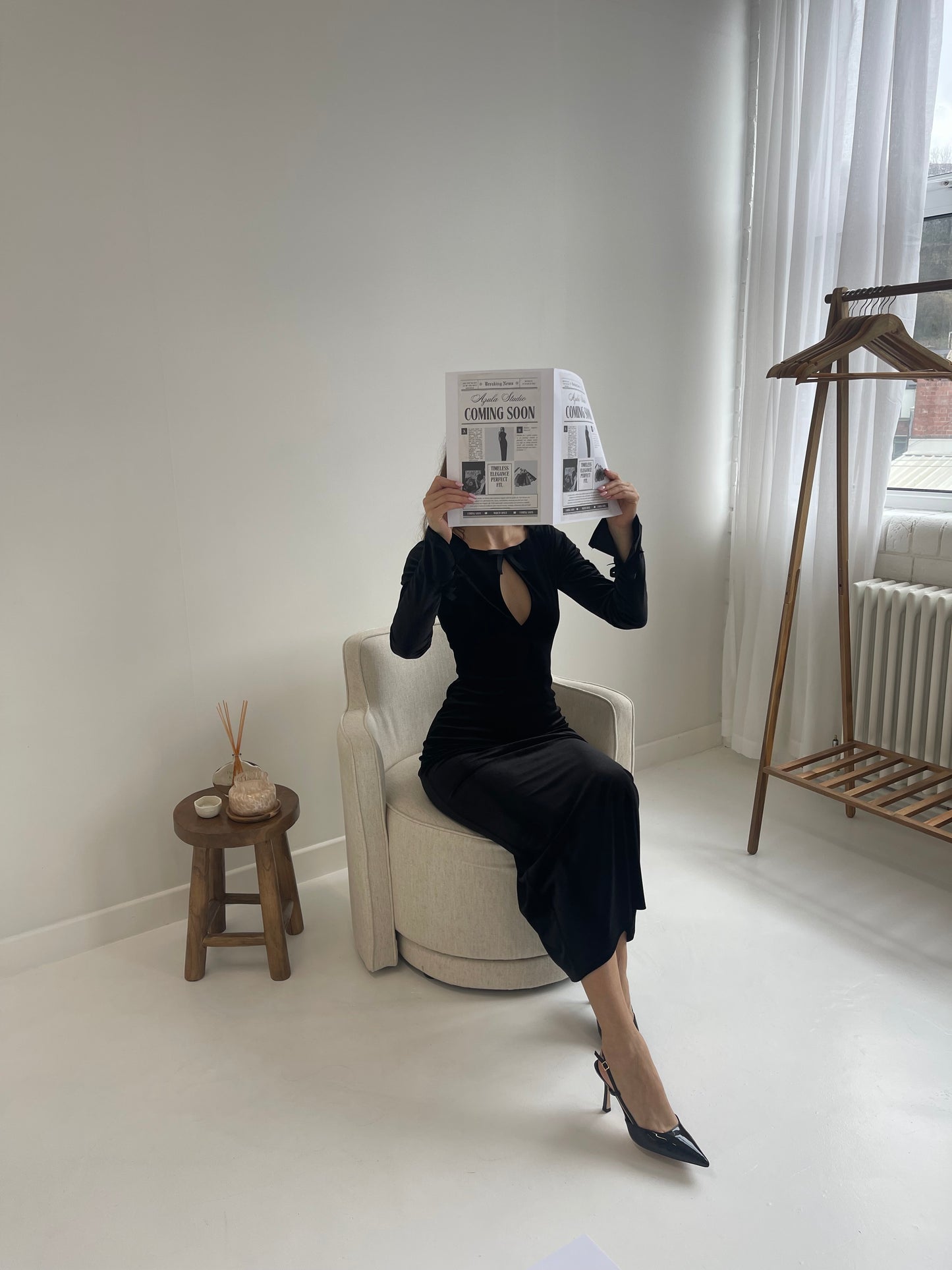 Estelle Black Velvet Midi Dress