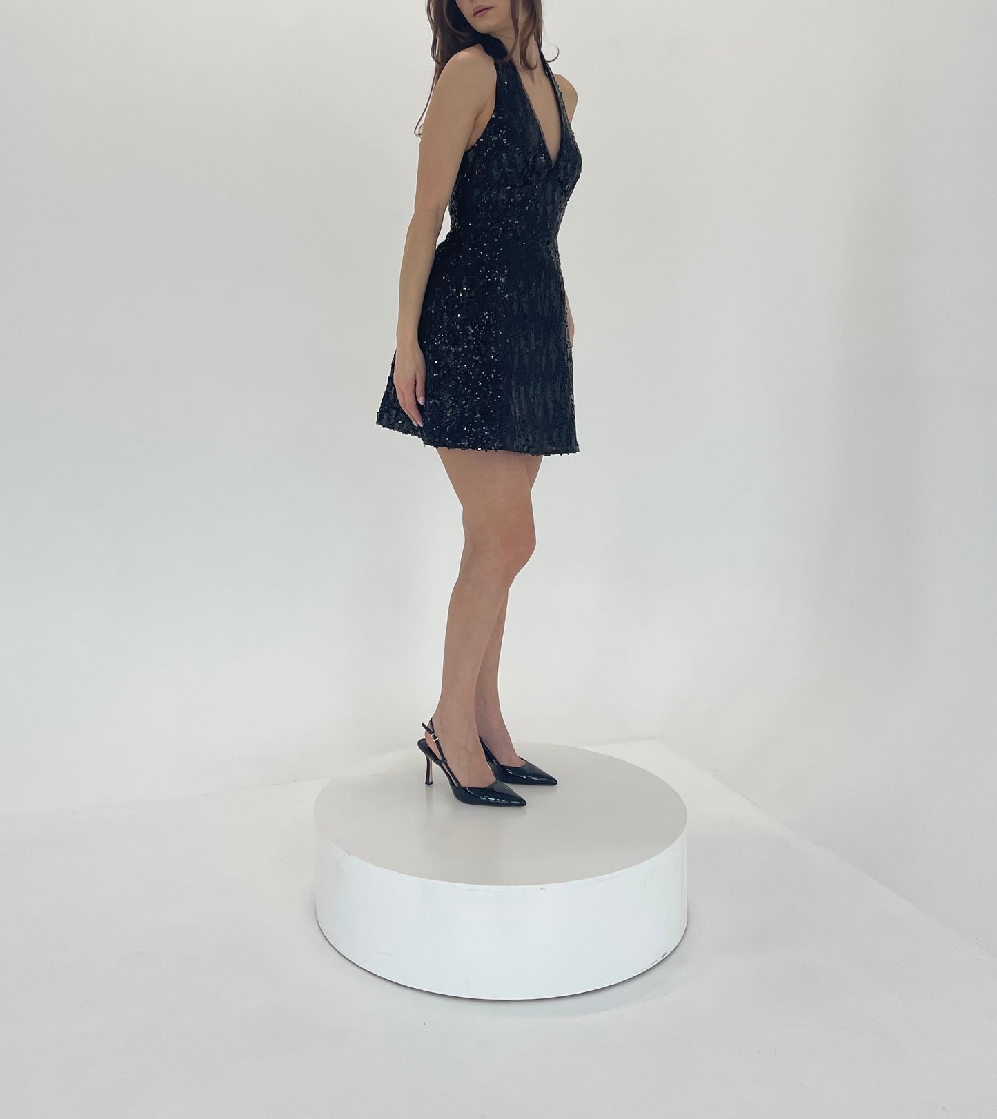 Love at First Sight – Black Sequin Halter Mini Dress