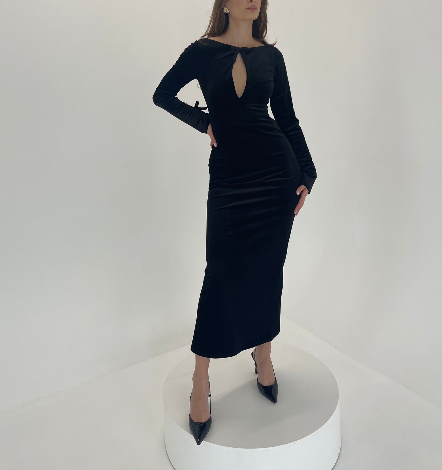Estelle Black Velvet Midi Dress