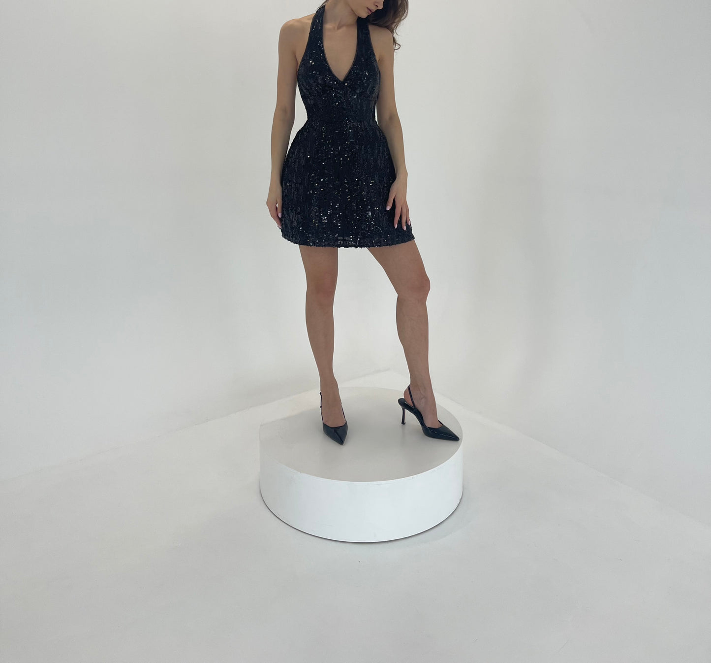 Love at First Sight – Black Sequin Halter Mini Dress