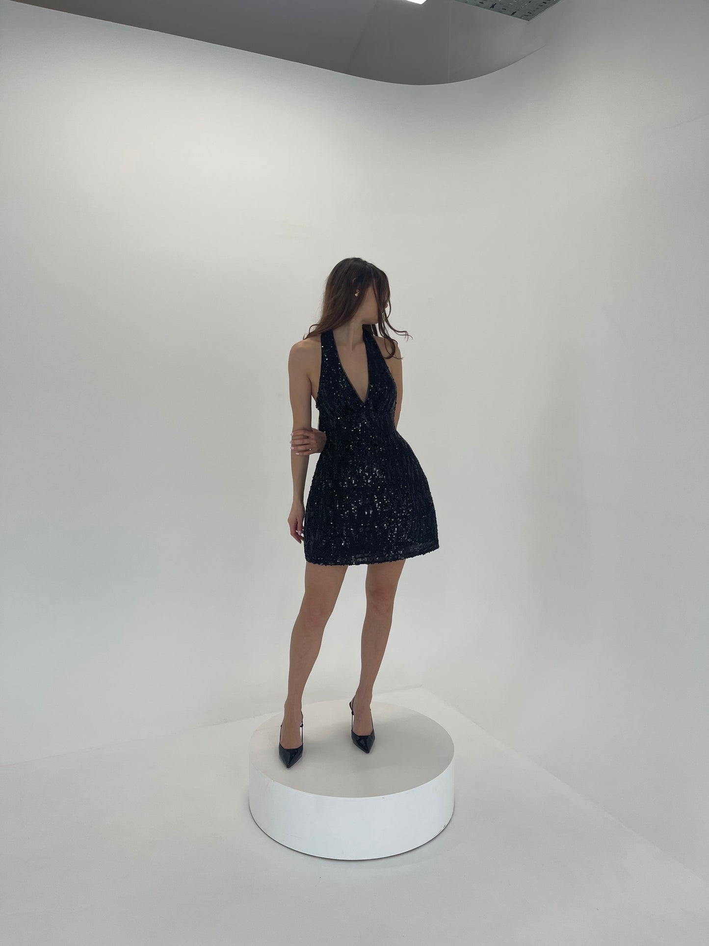 Love at First Sight – Black Sequin Halter Mini Dress